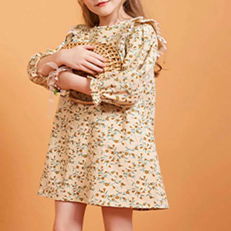 Dziewczynek Moda Ubrania Jesień Pełna Rękaw Kwiatowy Księżniczka Urodziny Dress Dla Dziewczyny Dziecko Dzieci Odzież Dzieci Nastolatka Kostium Q0716