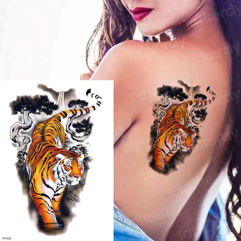 Amazon.com : 3D Tiger Temporary Tattoo For Men Women,Large Black Half  Sleeve Realistic Animal Tiger Fake Tattoo Adult Teen, Long Lasting Lion  Leopard Wolf Temp Tatoo Sticker Arm Chest Body Art Makeup,