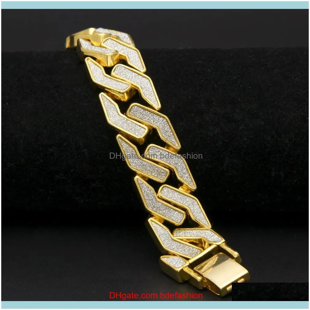 Men Iced Out Hip Hop Cuban Chain Link Sand Blast Bracelet Gold Silver Tone Heavy 18mm Bracelets