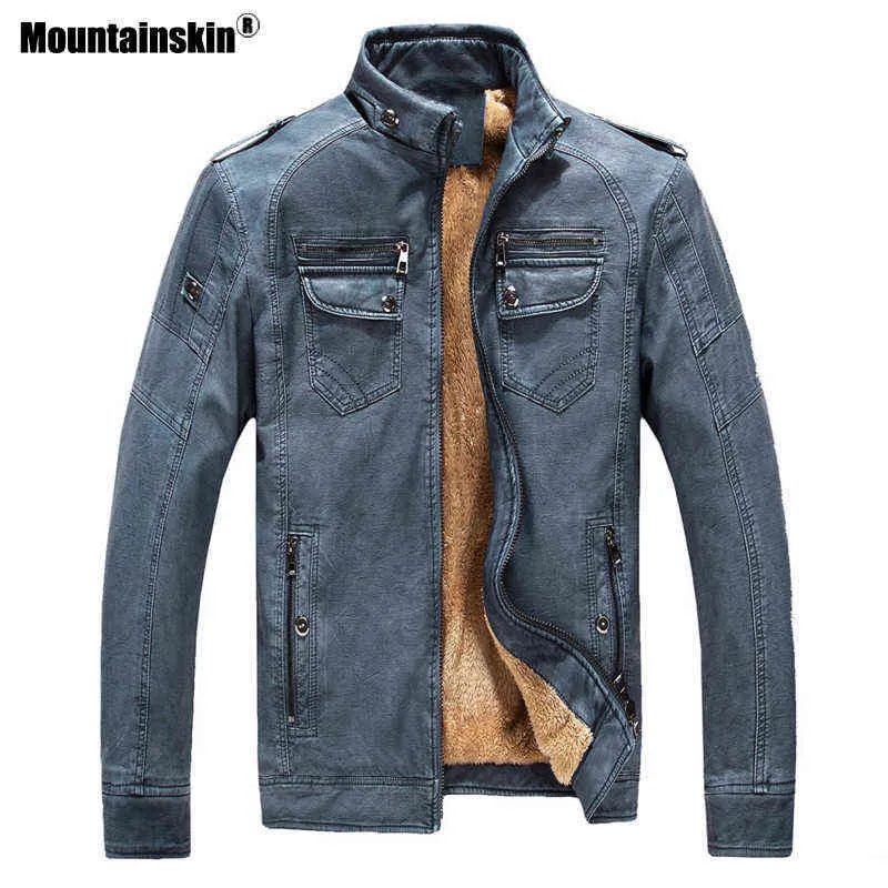Mountainskin new outono inverno homens jaqueta aquecida pu faux jaqueta de couro casaco dos homens veludo Outerwear Mens marca marca SA417 Y1122