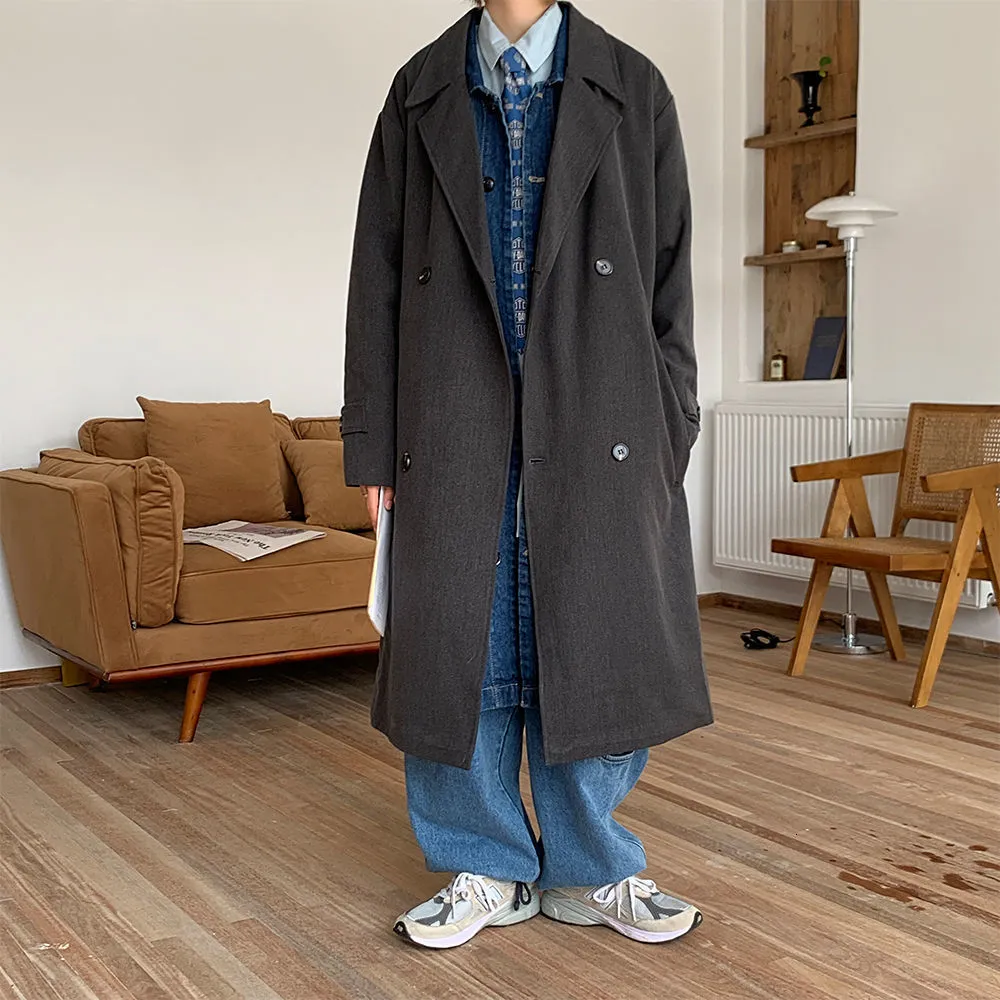 Giacche da uomo stile coreano super buone giacca a vento lunga allentata doppio petto in cotone trench capispalla moda 210524