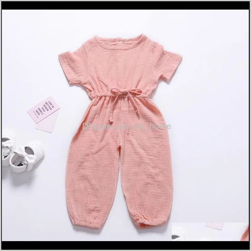 girls rompers solid lantern pants 6 colors short sleeve back button cotton fold lace jumpsuit onesies girls outfits 6m-4t