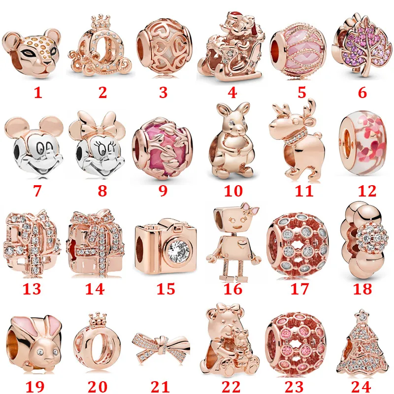 Véritable 925 Sterling Silver Fit Pandora Bracelet Charms Or Rose Couronne Carriage Noeud Creux Boîte Cadeau Pendentif Perles Amour Coeur Bleu Crysta Charme Pour DIY Perles Charmes