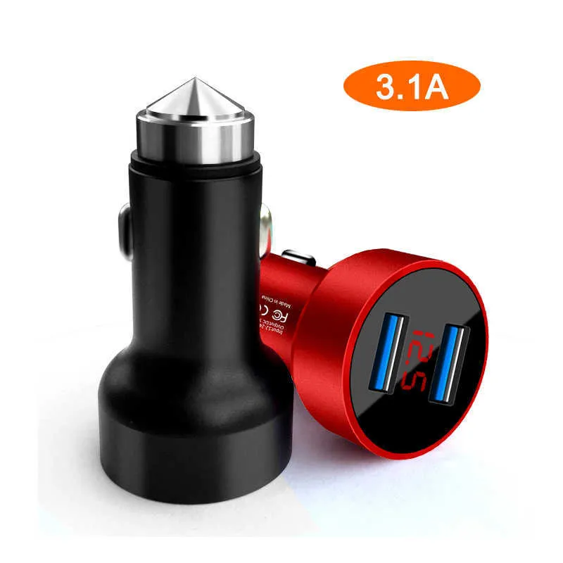 3.1A Aluminum Alloy 2 USB Ports Universal car cigarette lighter Dual Charger For iPhone Samsung Mobile Android Phone