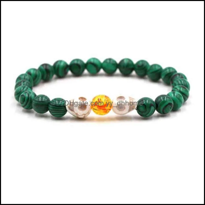 New Arrival Natural Turquoise Head Genuine Lava Stone Tiger Eye Skull Bracelet