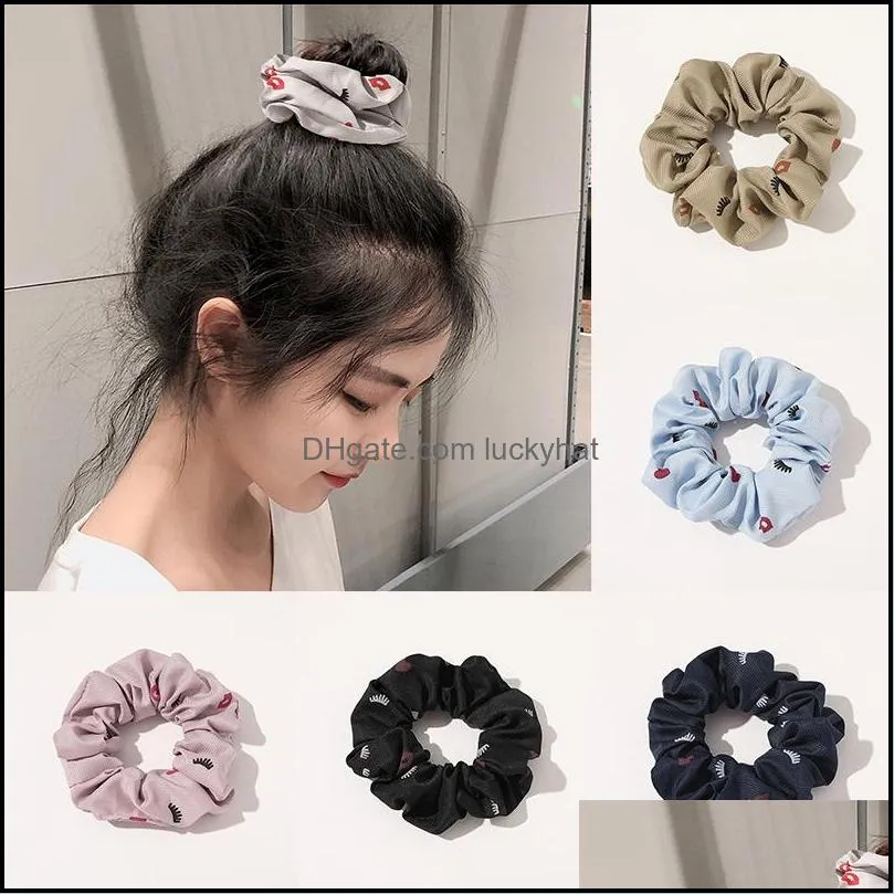 Rubber Jewelry Jewelryfashion Red Lip Scrunchie Elastic Bands Cute Print Women Headwear POnytail Holder Girls Hair Aessories Drop Delivery