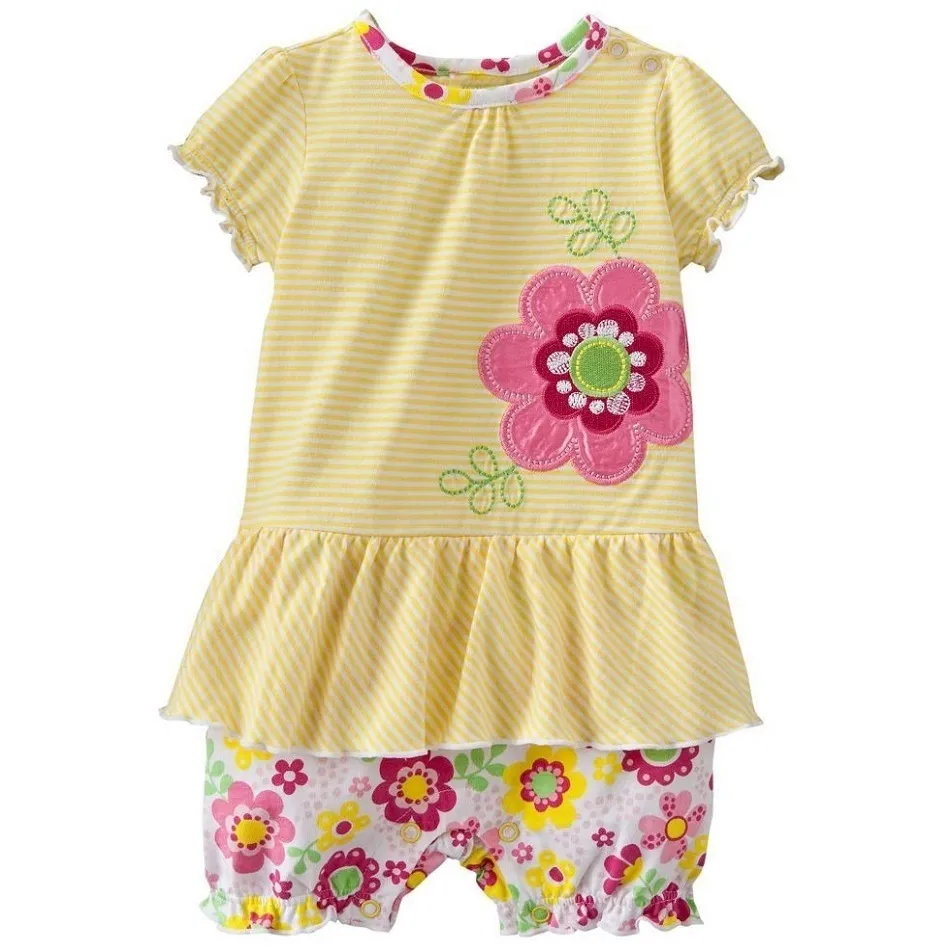 Baby Girl Rompers Kortärmad Floral Nyfödd Kläder Roupa Infantil Jumpsuit Bebes Menino 3-24month 100% Bomull 210413