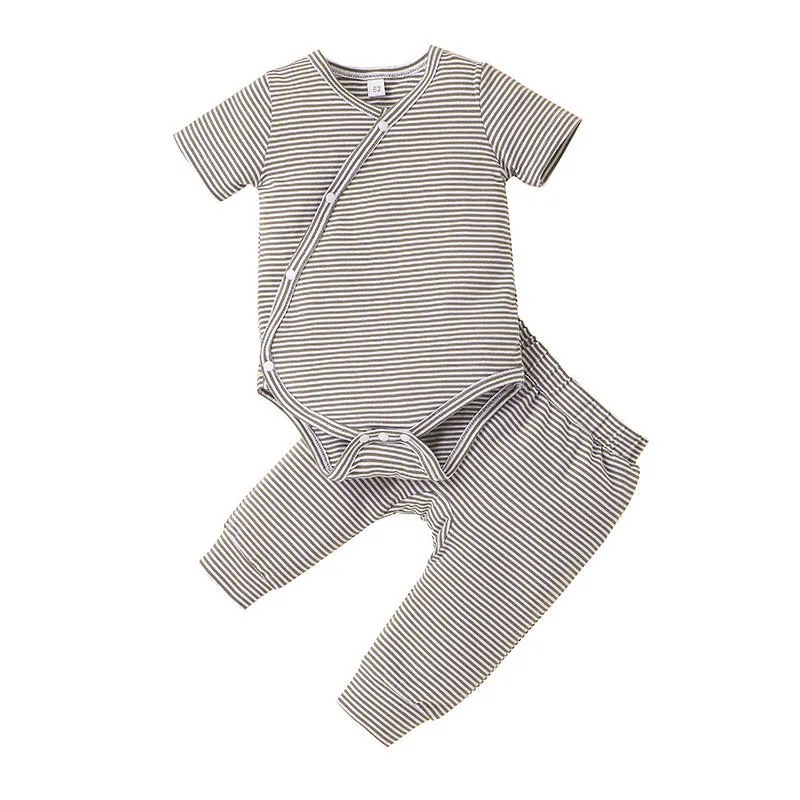 Babykleidung Sets Outfits Zwei Streifen Streifen Säuglingsanborn Mädchen Jungen Sommerkleidung Set kurzärmeliges Strampler Long Hosen Outfit