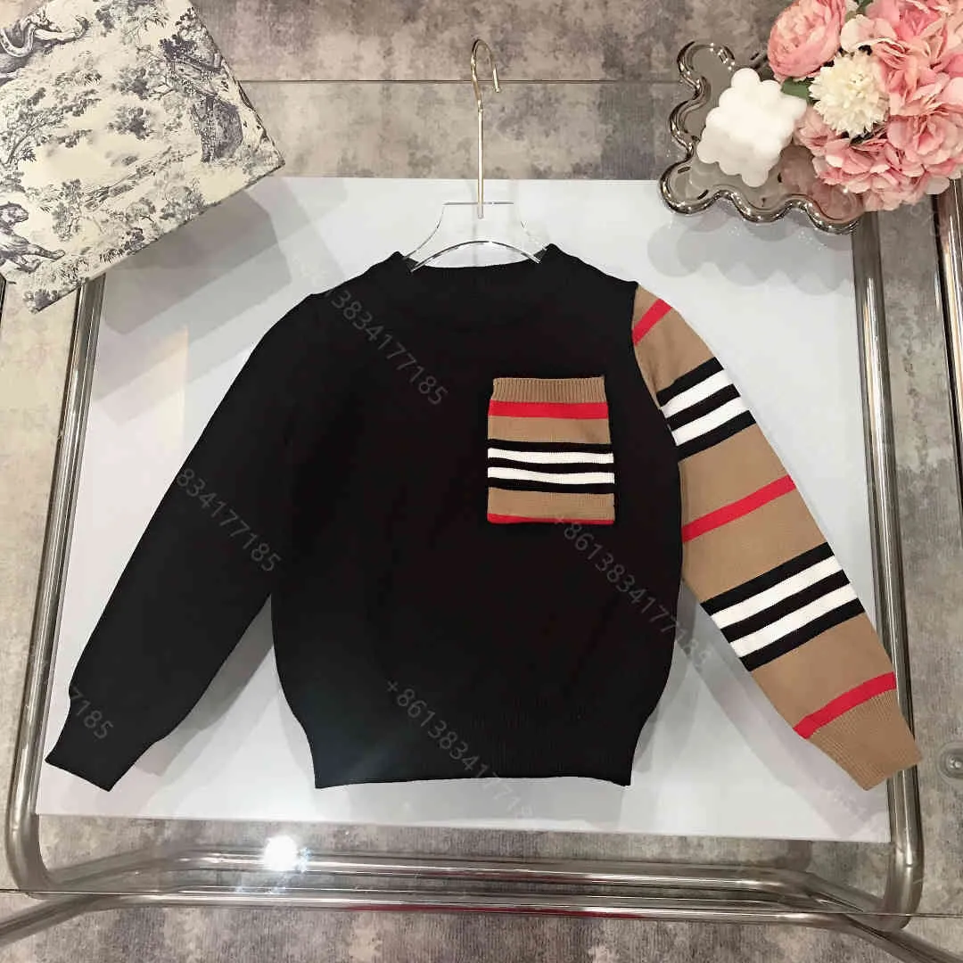 Sıradan Bebek Giyim Tasarımcısı Yün Hoodie Sweater Örgü Sweaters Ceket Çocuklar İtalyan Marka Bbry Yuvarlak Boyun Kazak Logo Mektubu Jakquard Hoodies Çocuk Giyim