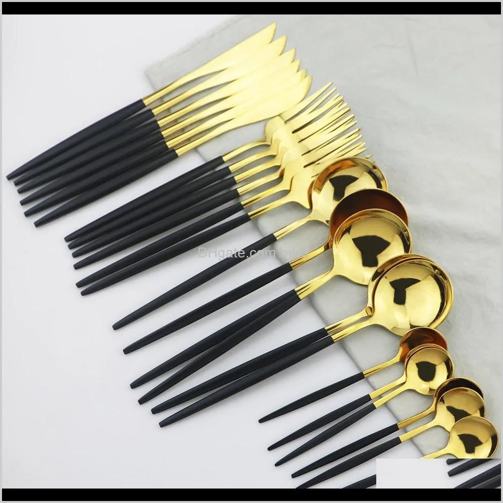 gold dinnerware 18/10 stainless steel tableware set knife fork spoon flatware dishwasher safe cutlery set