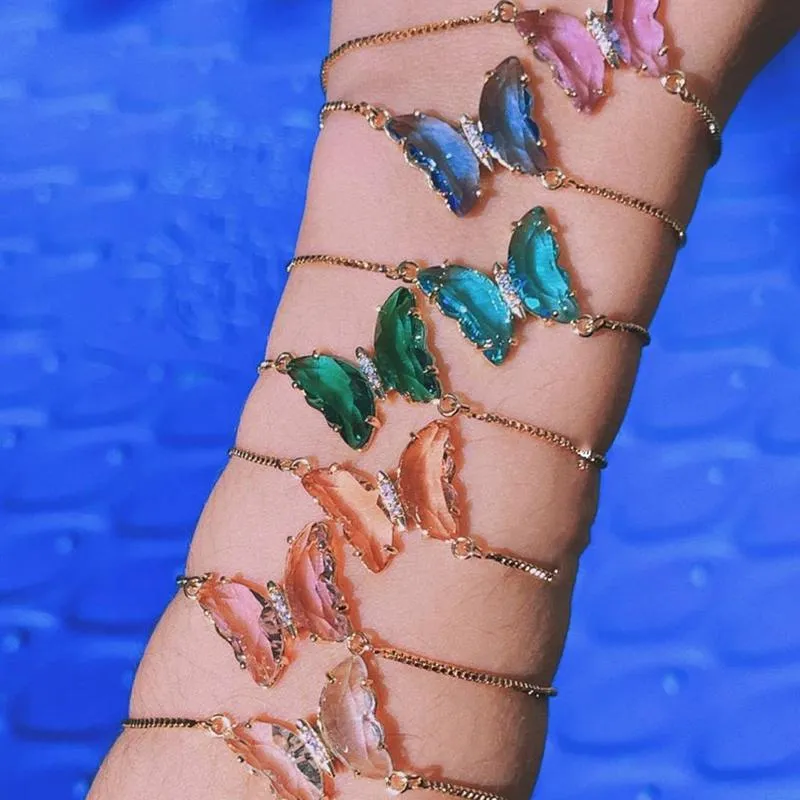 Charmarmband kristallglasfjärilar armband justerbar y2k retro estetik kawaii vänskap gåva till hennes färgglada smycken 216h