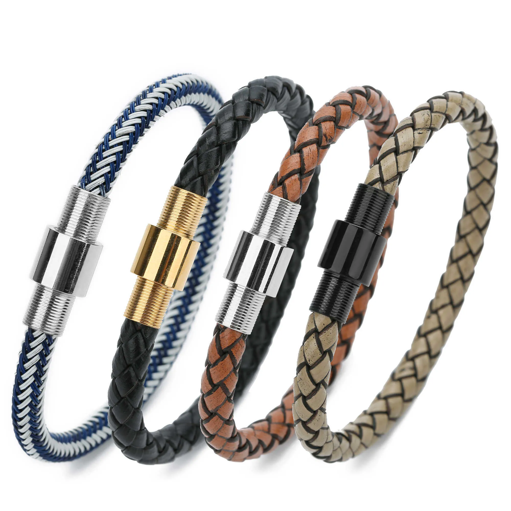 Vintage Genuine Leather Magnetic Clasp Leather Bracelet Men