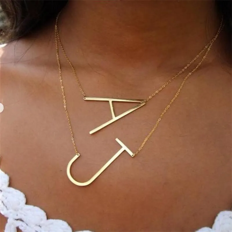 Chains Simple 26 Letters Pendant Necklace For Women Charm Jewelry A B C D E F G H I J K L M N O P Q R S T U V W X Y Z Large Initial BFF