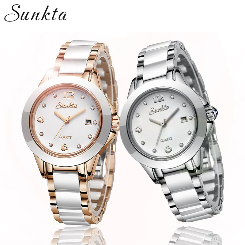 Sunkta Rose Gold Women Watches Quartz Ladies Watch Top Märke Luxury Rostfritt Stål Kvinna Armbandsur Mode Klocka 210517