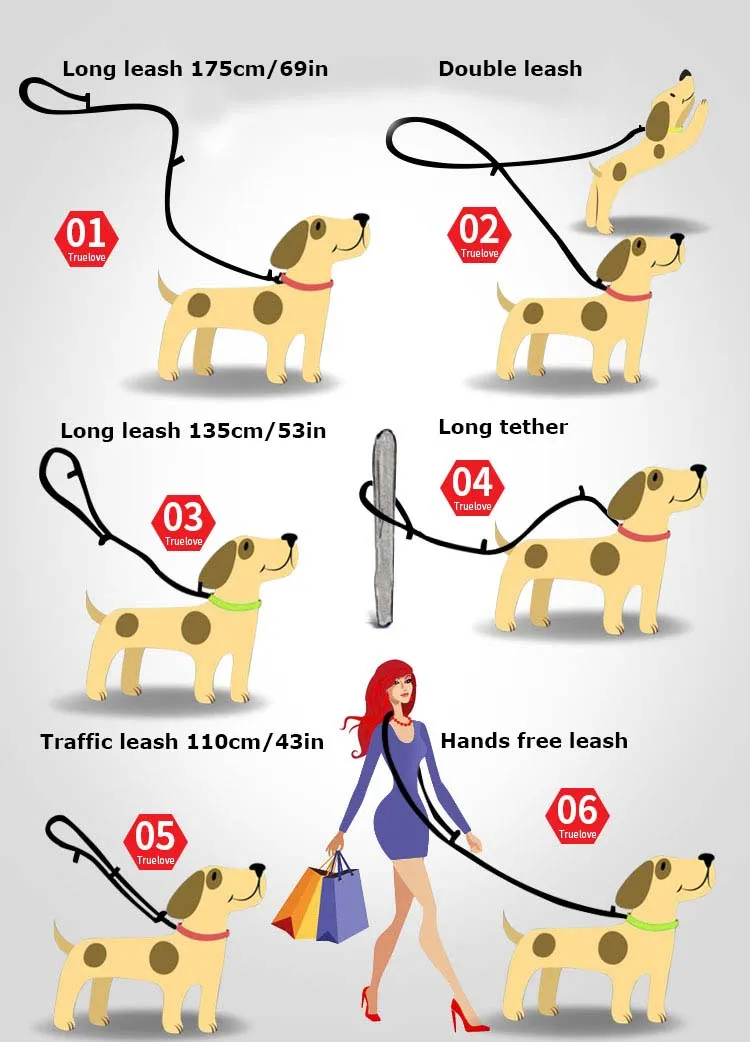 Truelove 7 In 1 Multi-Function Adjustable Dog Lead Hand Free Pet Training Leash Reflective Multi-Purpose Dog Leash Walk 2 Dogs (13)