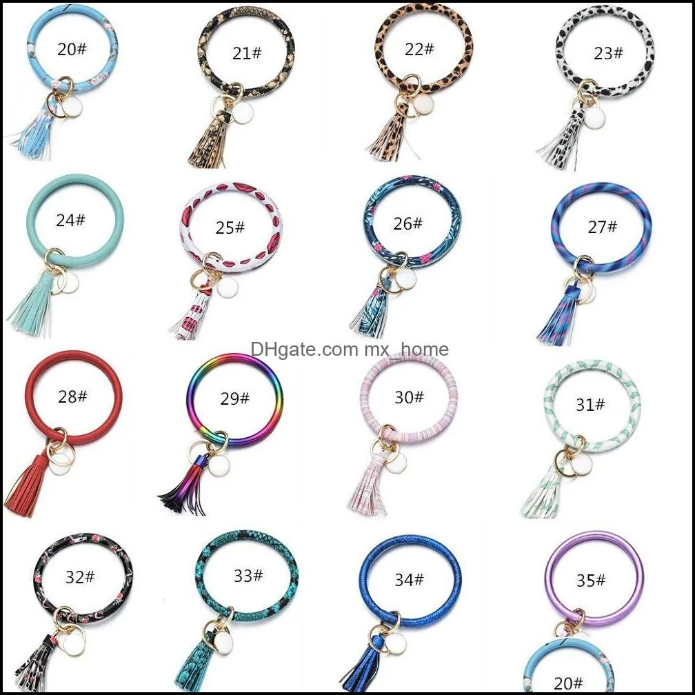 Fashion Multiple Styles Sun Flower/Flag Pattern key chain Leather Wrap Tassels Bracelets Keychain Wristlet Bracelet Tassel Keychains Round Bangle