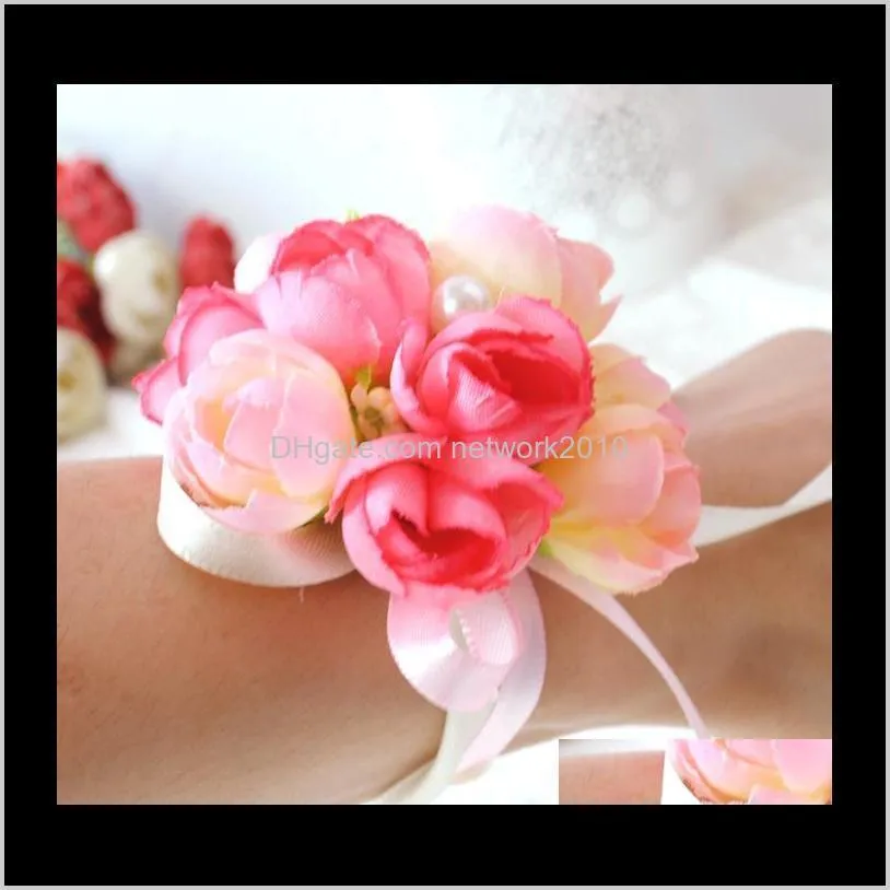 wholsesle wrist corsage bridesmaid sisters hand flowers artificial silk lace bride flowers for wedding party decoration bridal prom
