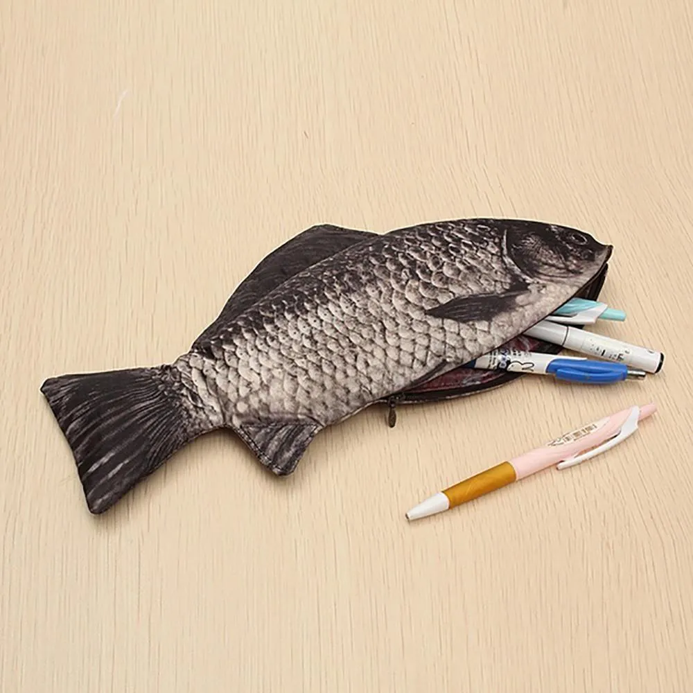 Storage Baskets Carp Pen Bag Realistic Fish Shape Make-up Pouch Pencil Case With Zipper Makeup Casual Gift Toiletry Wash Funny Handbag