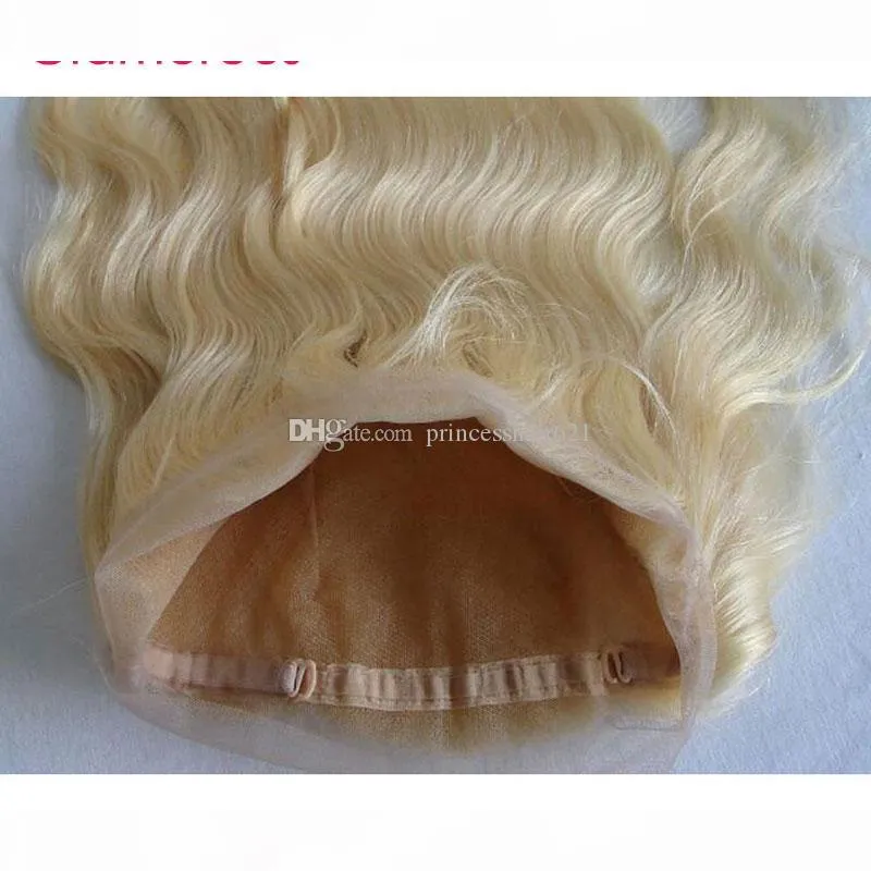Human Hair 360 Lace Frontal Blonde #613 Body Wave Straight Full Round Lace Closure with Baby Hair Bleached Knots Brazilian Blonde Hair