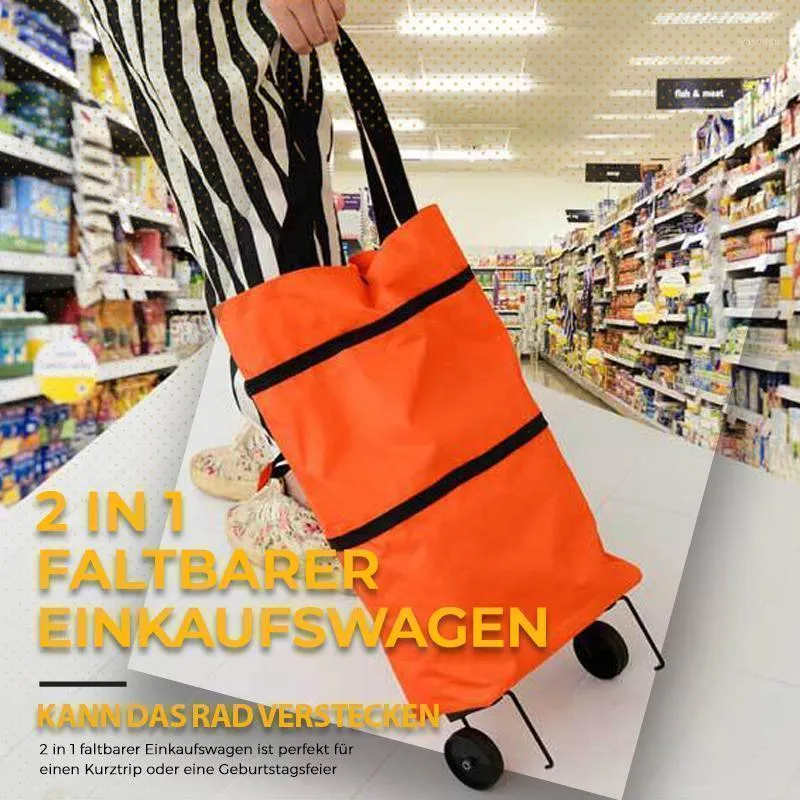 I 1 vikbar kundvagn livsmedelsbutik Small Pull Trolley Bagage Portable 39 * 50 Förvaringspåsar