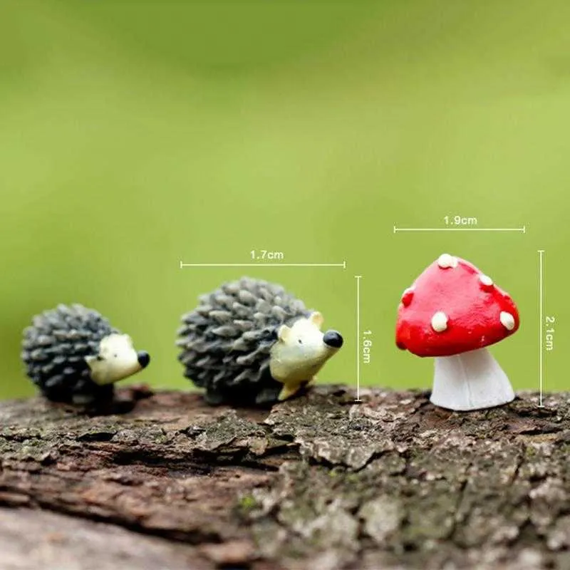 3Pcs/set Artificial mini hedgehog mushroom resin crafts miniatures fairy garden moss terrarium crafts decorations for home