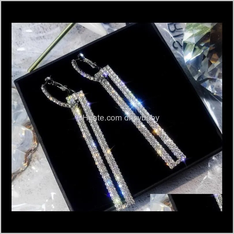 european and american exaggerated diamond-studded rectangular earrings korean personality earrings long full diamond earrings