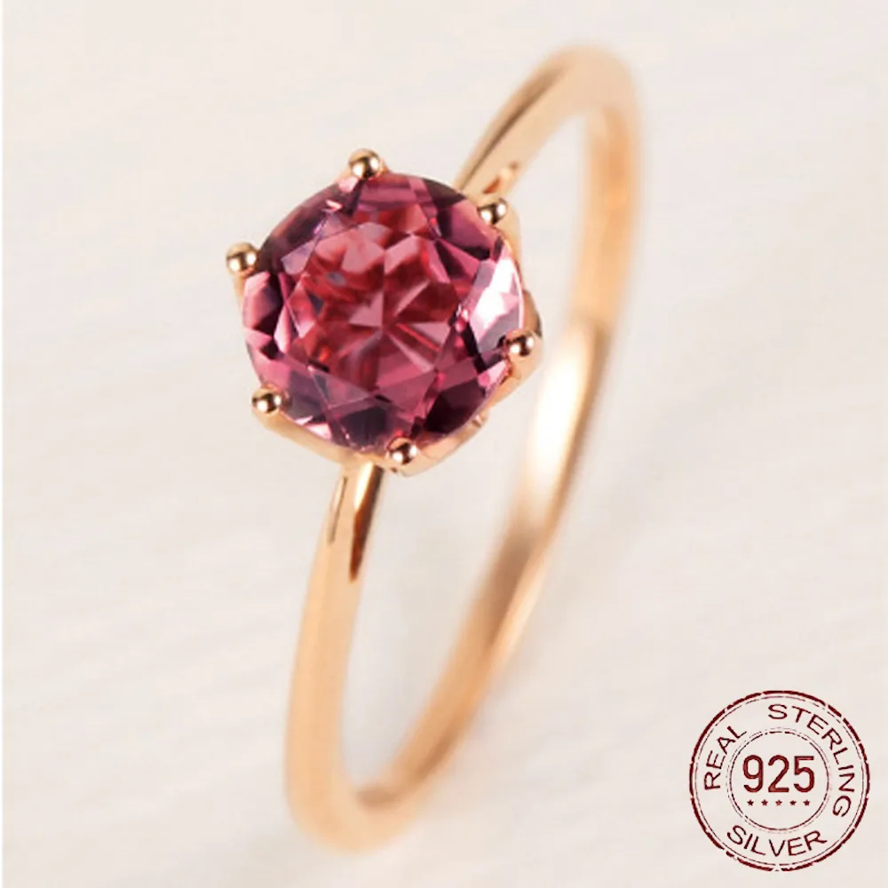 Prinsessan Ruby Gemstone Ringar för kvinnor 925 Sterling Silver Bröllopsförlovning Smycken Charmig Rose Gold Color Ring J-254