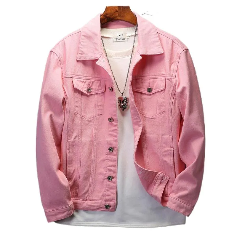 Red Denim Jacket for Men Regular Fit Jean Jacket Cotton Bomber Jacket Stylish Coats Chaqueta Hombre 2024
