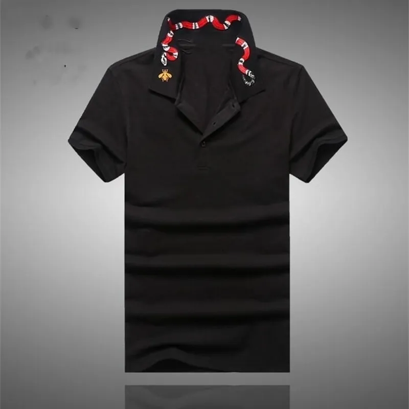 Yüksek Yeni Yenilik Lüks Erkekler Yaka İşlemeli Kırmızı Yılan Moda Polo Gömlek Gömlek Hip Hop Kaykay Pamuk Polos Top Tee # B95 210401