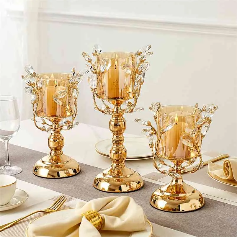 황금 캔들 홀더 금속 촛대 축제 결혼식 식탁 장식 촛불 액세서리 데스크탑 촛대 홈 장식 210722