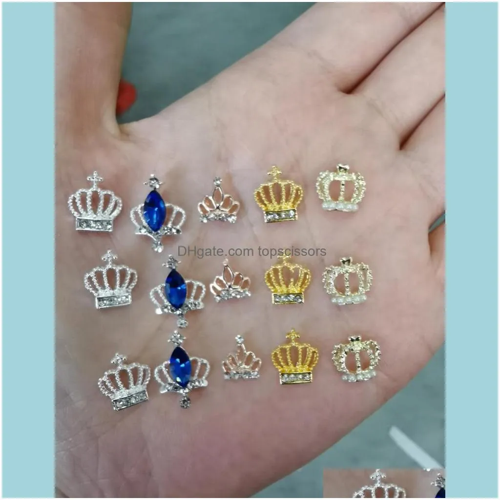 Nail Art Decorations 10pcs Golden Crown Alloy Jewelry Charms Crystal Polish Manicure Craft Germs 3D Rhinestones Accessories #5-6