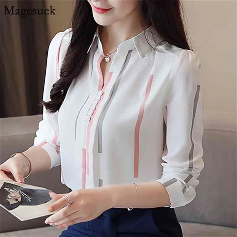 Blusas de mujer de moda Camisas elegantes de manga larga de primavera Ropa de trabajo de oficina a rayas Tops delgados y 0973 60 210512