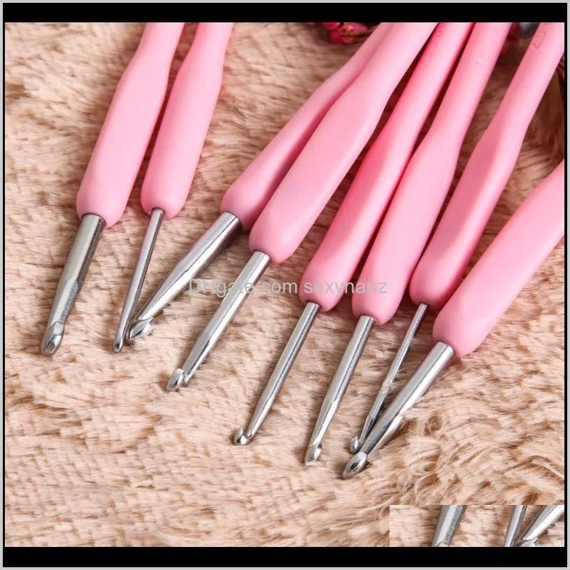 aluminum crochet hooks sewing accessories plastic handle crochet hook knitting needle 2.5-6mm diy art crafts 8 sizes1