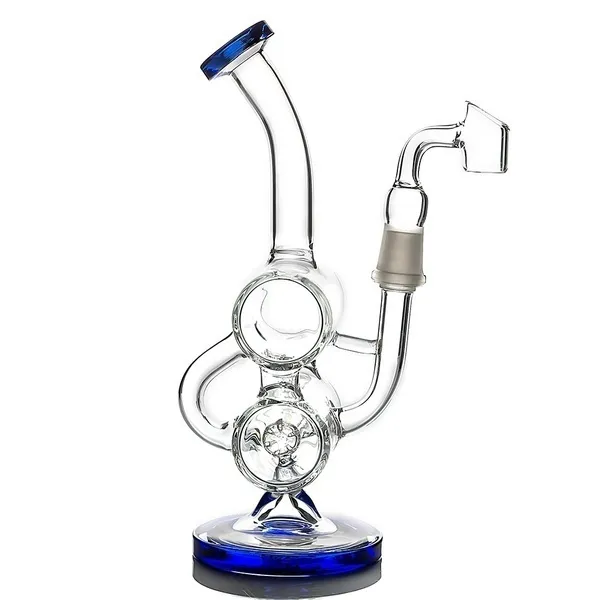 7.9 inch clear Thick Bent Neck Glass Bongs Smoking Pipe Recycler Glass Oil Dab Rigs percolator Water Pipes male Joint With 14mm Transparent Female Bowl Accessories