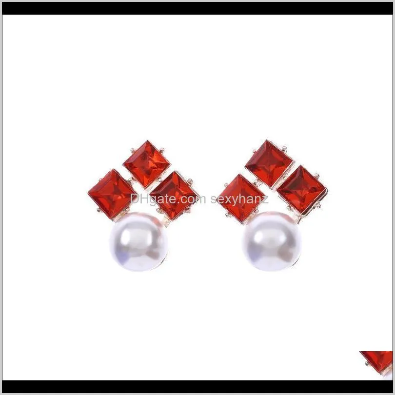 zircon and pearl geometric ear studs for women party fashion jewelry gift metal unusual earrings stud