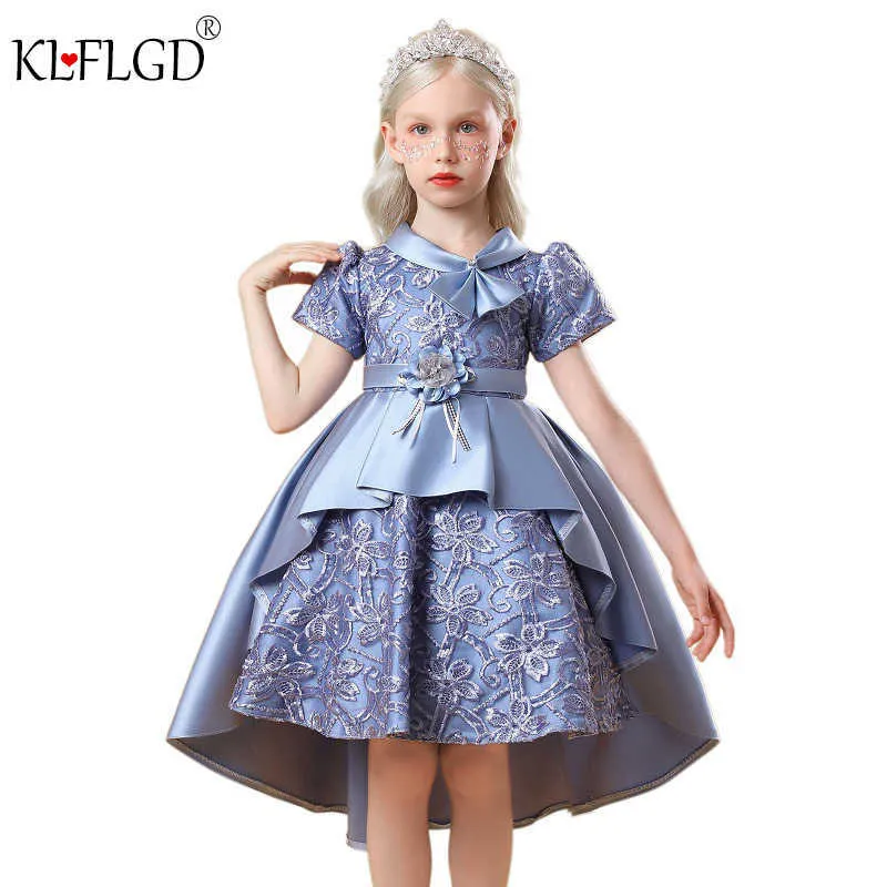 Baby's Evening DrNew Girl's Prindailed Bow Drchristmas Party Dance Performance DrdINner Fluffy Dress X0803