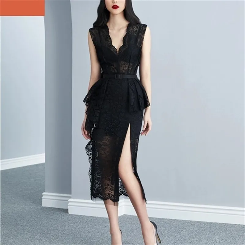 Летний халат Femme, корейское элегантное кружевное хлопковое платье макси, женское платье без рукавов с v-образным вырезом и вышивкой, длинная вечеринка 210603