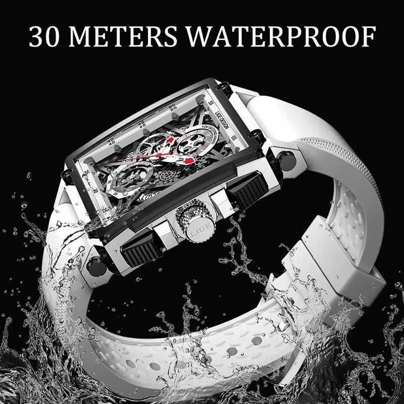Lige män klockor Toppmärke Lyx Vattentät Quartz Square Watch för män Datum Sport Hål Klocka Man Reloj Hombre + Box 210527