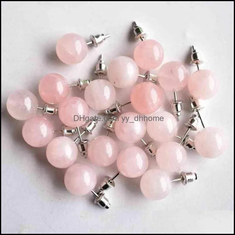 Natural stone mixed Stud Earrings Crystal Quartzs Round Ball Beads Silver Color Fashion Ear Jewlry for Women Girl 20pcs 220121