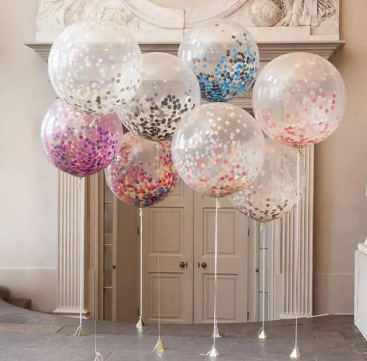 Party levererar 36-tums rund transparent papper ballong bröllopslayout Stora konfetti ballonger grossist sn5505