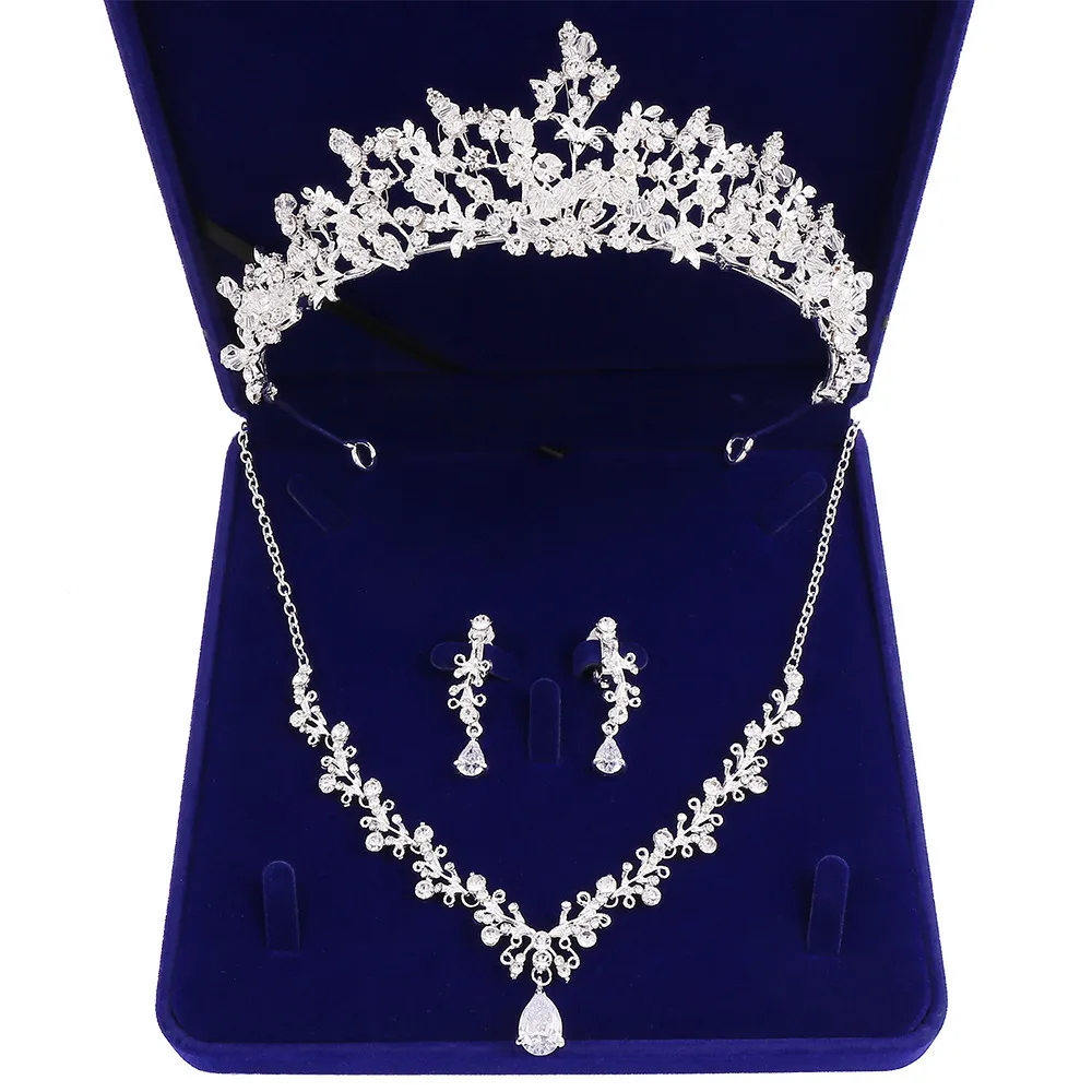 Ketting Earring Set Baroque Crystal Bridal Sieraden Sets Dames Straatketen Oorbellen voor Bruid Afrikaanse Tiara Kroon Bruiden Haaraccessoires 0715