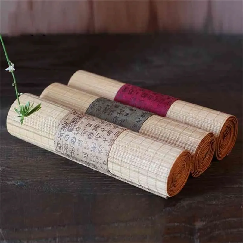 Japansk te bord bambu matta gongfu ware pad coaster kök löpare solid placemat hus gardin lyx 210709