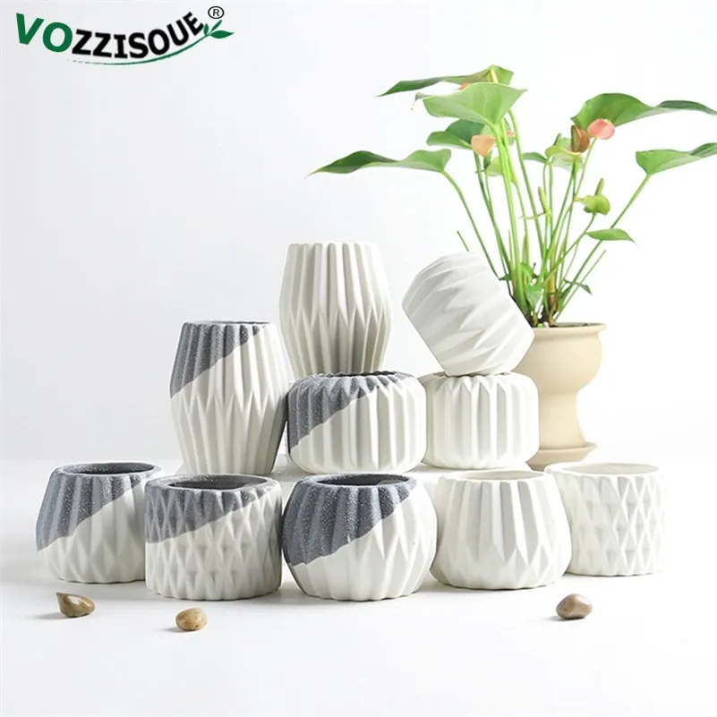 Kreatywny Ceramiczny Diamentowy Diament Geometryczny Doniczka Proste Soczyste Pojemnik Roślinowy Zielony Plants Small Bonsai Garnki Dekoracja Domowa 210712