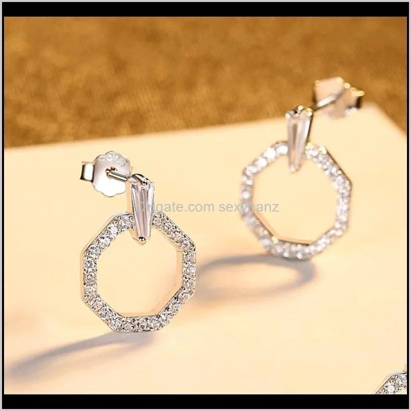 925 sterling silver circle round stud earrings for women girls romantic clear cz stone petite korean style gifts