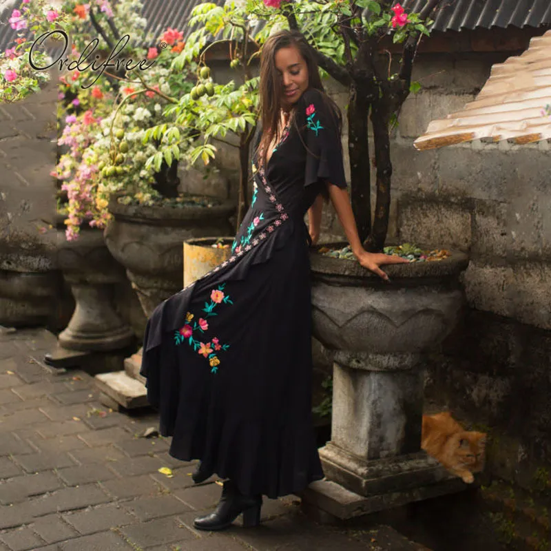 boho style maxi dress V-Neck Boho Maxi Dress – Selection-us main image 1