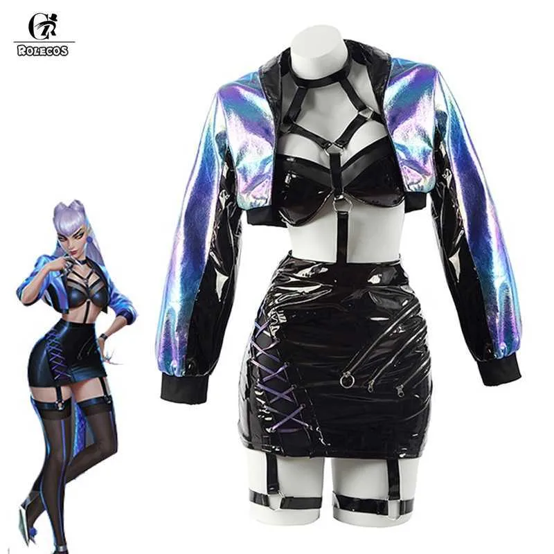 Rolecos Game LOL KDA Cosplay Costume Evelynn Cosplay Costume Женщины Sexy KDA OUT OUT UVELYNN Костюм Хэллоуин Бюстгальтер юбка полный набор Y0903