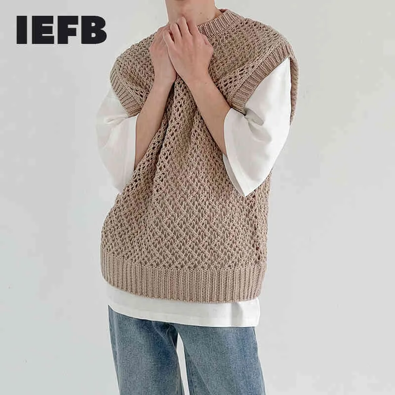 IEFB Knitted Vest Men's Round Neck Handsome Sweater Vest Korean Trend Grey Streetwear Male Clothing Fashion 9Y7574 210524