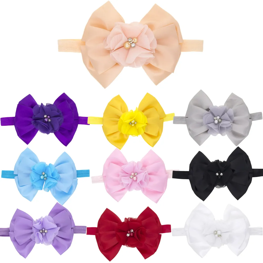 Baby Stirnbänder Blume Perlen Mädchen Infant Drei Schicht Bowknot Haarschmuck Headwear Kinder Haarschmuck Kopfbänder Groß Wie Solide Farbe KHA661