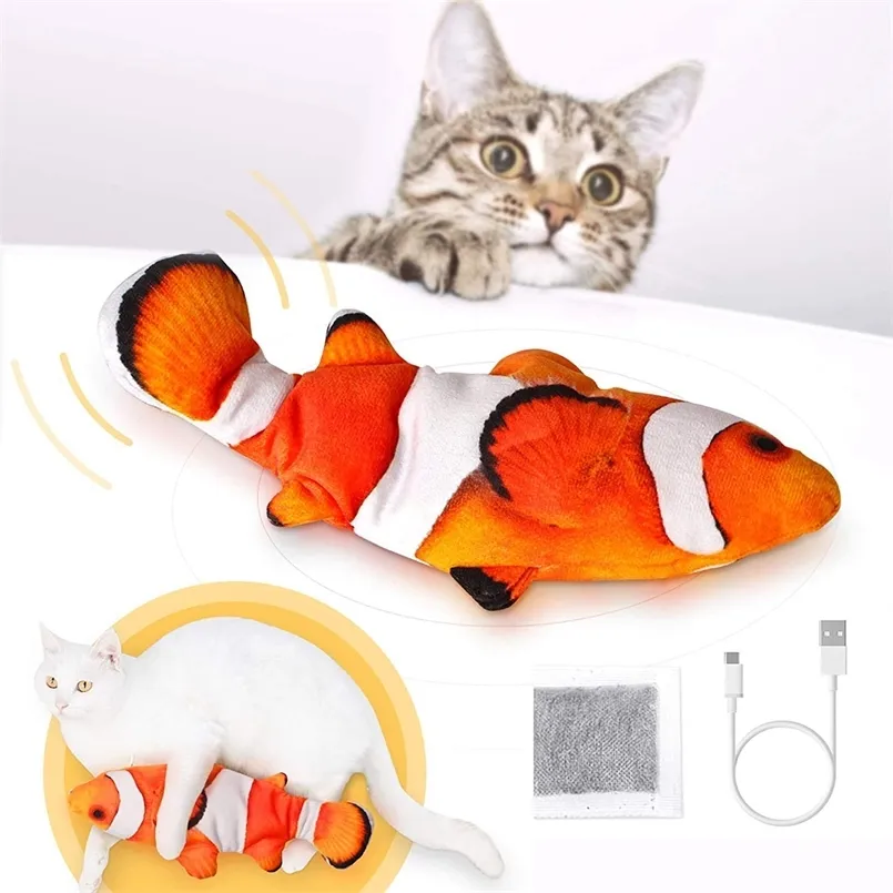 Jouets électriques de chat de poisson de disquette interactif Catnip automatique Flopping rechargeable produit d'animal de compagnie mobile réaliste pour chats à mâcher 211122