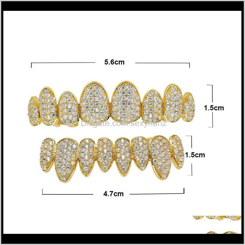hiphop rock gold rosegold white zircon teeth grillz new arrive copper upper bottom braces grillz for male female